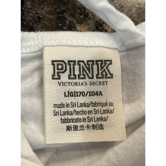 Victorias Secret Pink White Graphic Tee with Strappy Back Large - Picture 3 of 6